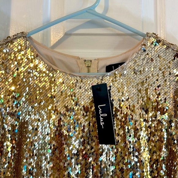 NWT Women’s Lulu’s Gold Sequined Mini Dress Size Small - Picture 4 of 9